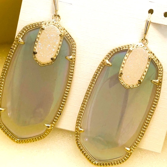 Kendra Scott RARE & RETIRED Darcy Earrings Iridescent & Iridescent Drusy GORG! - Picture 5 of 14